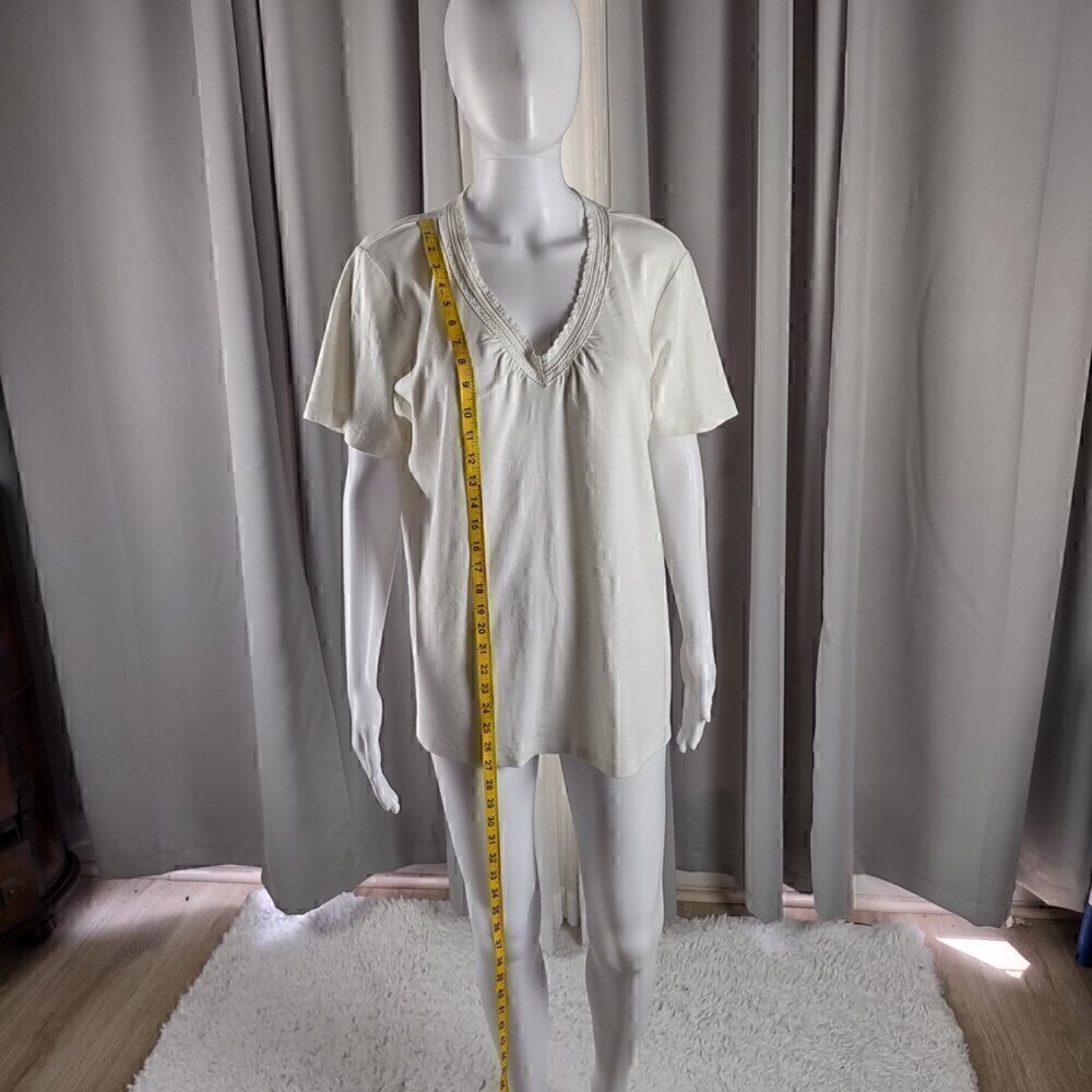 Jones New York Signature Woman White 100% Cotton V-Neck Light Weight Top Size 1X - Picture 5 of 10